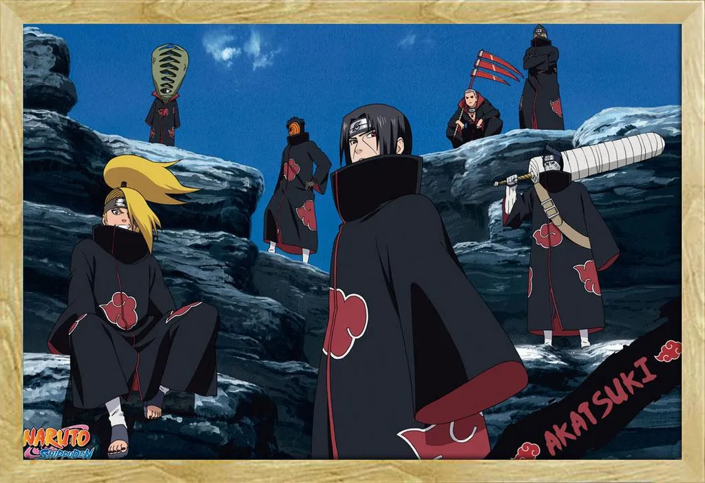 Naruto - Poster - Akatsuki + cornice rimovibile, Shinsuke® Maxi MDF faggio, vetro acrilico - 1