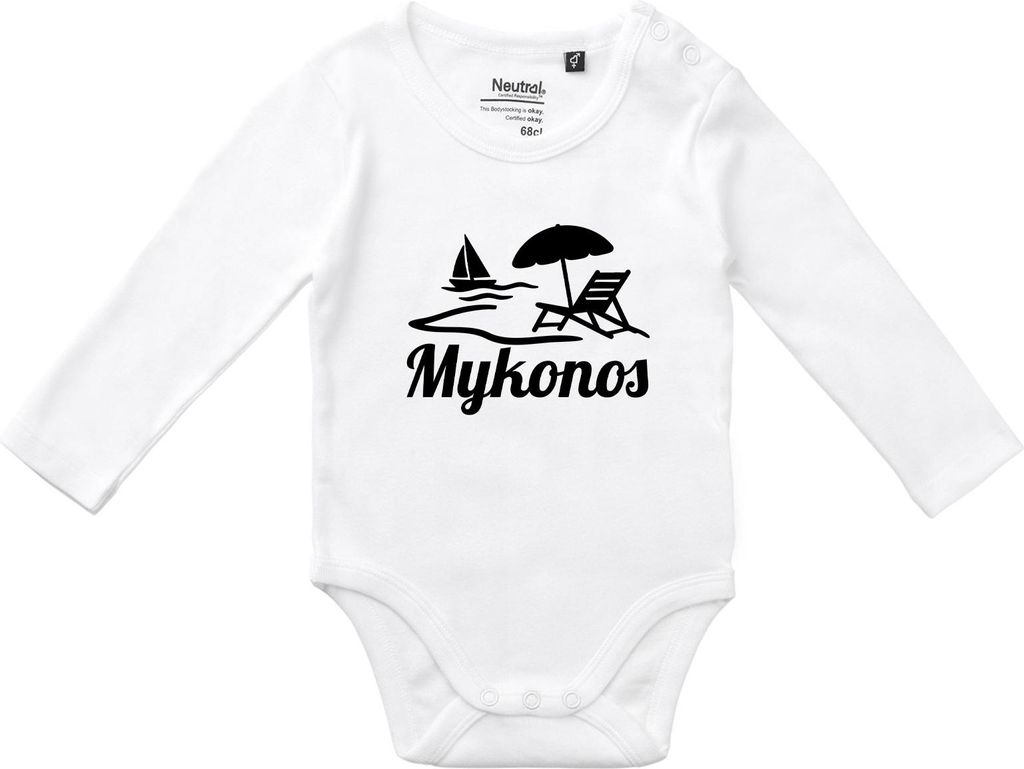Huuraa Baby Body Mykonos Griechenland 80 White Baumwolle Fairtrade Langarmbody Geschenkidee