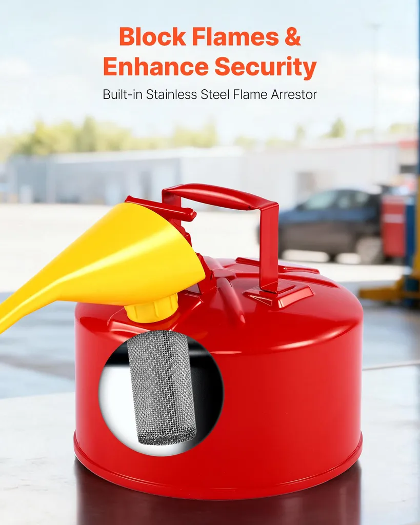Tanica di sicurezza VEVOR, 9,5 L tipo I, contenitore di sicurezza rosso per benzina con parafiamma in acciaio inox, coperchio autochiudente e imbuto in PE, contenitore per sostanze infiammabili, rosso - 6