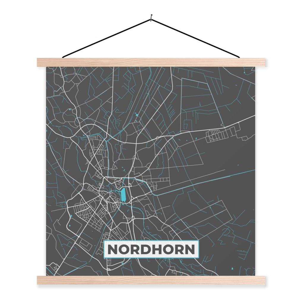 MuchoWow Textilposter Blau - Deutschland - Karte - Stadtplan - Nordhorn 60x60 cm mit holzfarbenen Rahmen - Wanddekoration