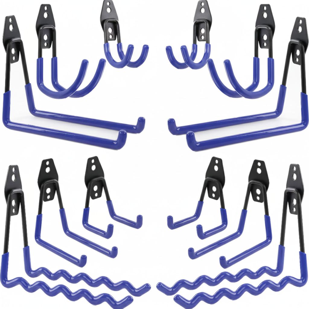 Set 12 Stck. Wandhaken von BOTLE, Werkzeughaken, "Geradeförmig" S, M, L Grosse, Stahl mit PVC, für Garage, Werkstatt, Elektrowerkzeuge, Sportger...
