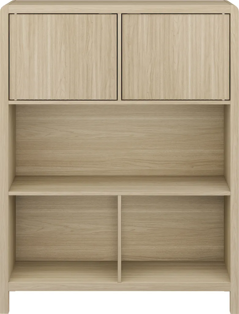 Commode Sideboard 2 Portes et 5 Compartiments en Bois de Chêne
