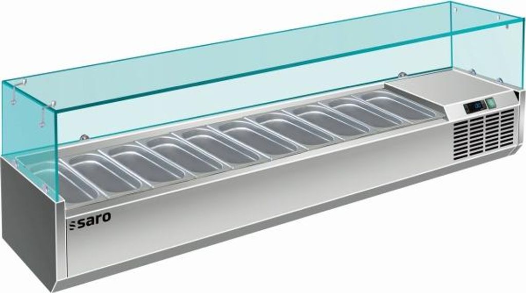 SARO Kühlaufsatz - 1/4 GN. Modell VRX 2000/330 Aufsatzkühlvitrine, Kühlaufsatz, Aufsatzvitrine, GN-Einlass, Glas, für Pizzatisch, Pizzeria, Imb...