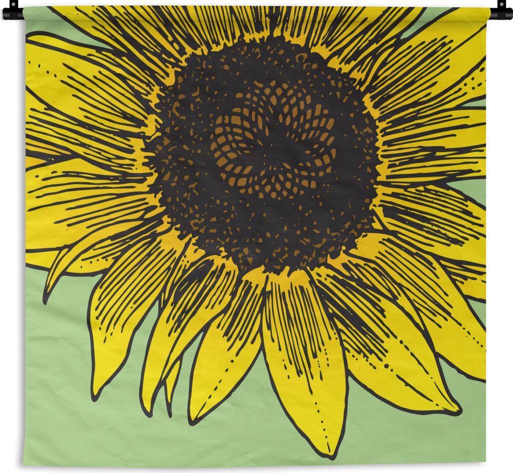 MuchoWow Wandteppich Wandbehang Illustration einer Sonnenblume auf grünem Hintergrund 150x112.50 cm Tapisserie Dekoration Wandtuch - Wanddecke -...