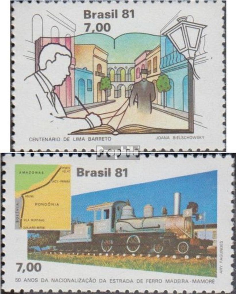 Briefmarken Brasilien 1981 Mi 1819,1834 (kompl.Ausg.) postfrisch Lima Barreto