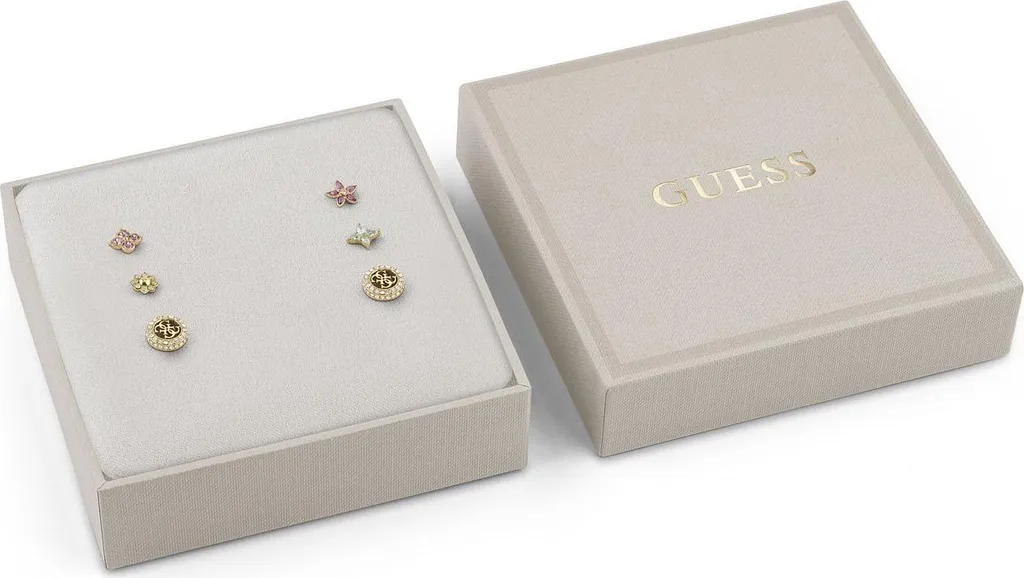 Guess Secret Garden SET Orecchini a Lobo e Cerchio - Gioielli Donna Oro