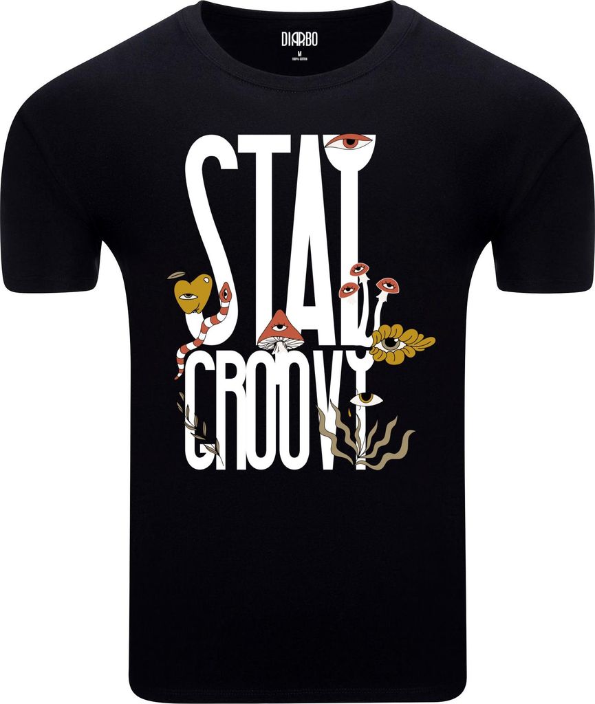 Diarbo Herren T-Shirt mit Abstraktem Druck Bleib Groovy Schwarz Gr.M