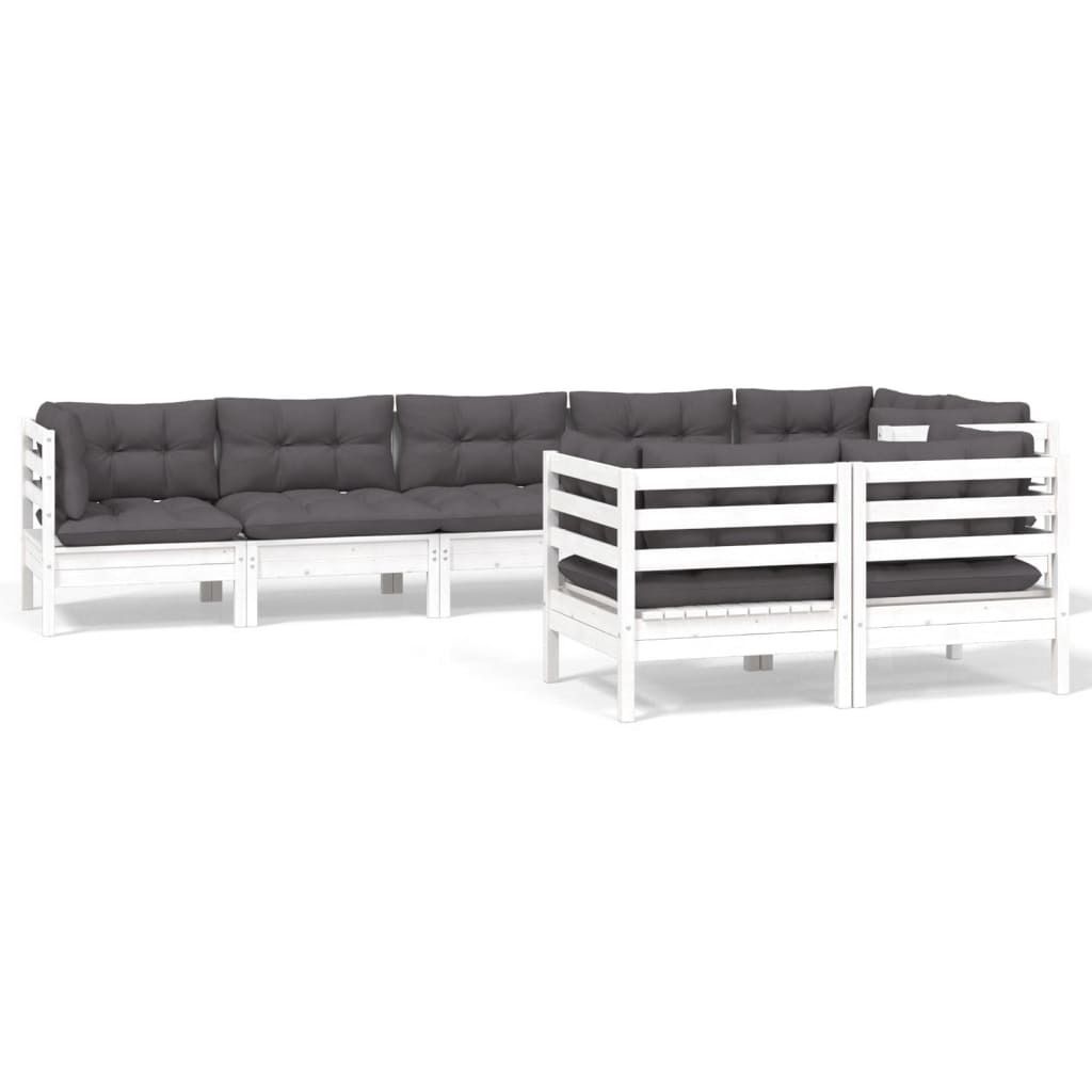 "SALE 2026" 8-tlg. Garten-Lounge-Set - elegantes Design - Sitzgruppe/Gartengarnitur - mit Kissen Weiß Kiefer Massivholz - Terassenmöbel DEMöbel3...