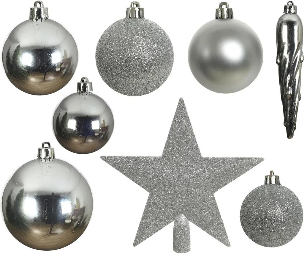 Kit Déco Sapin Noël Argenté 33 Boules pour Ambiance Festive Chic