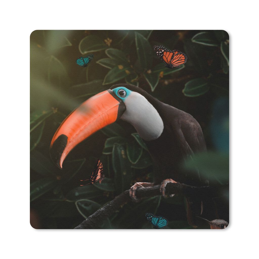 MuchoWow Mauspad Mousepad Tukan - Schmetterlinge - Pflanzen 30x30 cm - Mousepads - Maus Mat - Pad - Mausunterlage - Gaming