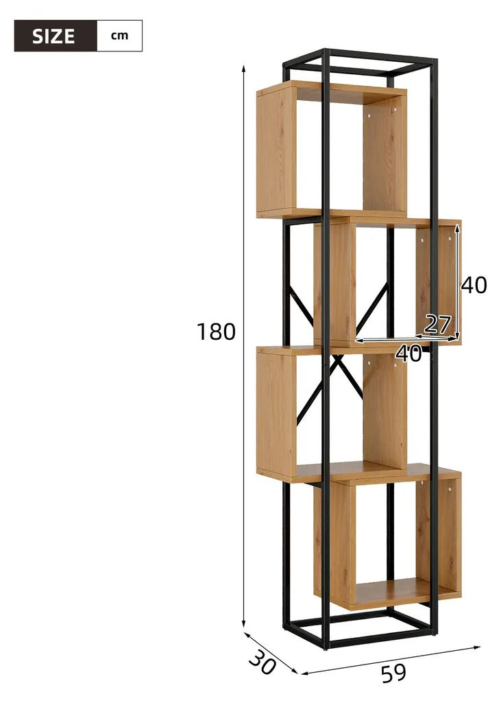 Meuble bibliothèque industriel 4 compartiments en MDF marron et noir - 4
