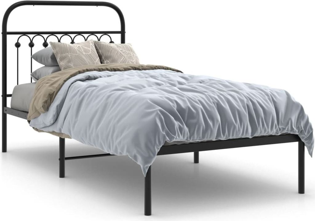 Design Bettgestell mit Kopfteil Metall Schwarz 90x200 cm, Klassische Betten 2024 Neu