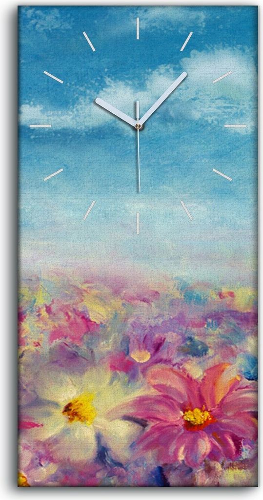 Leinwand Uhr Küche Wohnzimmer Bild 30x60 Gemälde Blumen Feld Wiese Himmel Kunst - weiße Hände