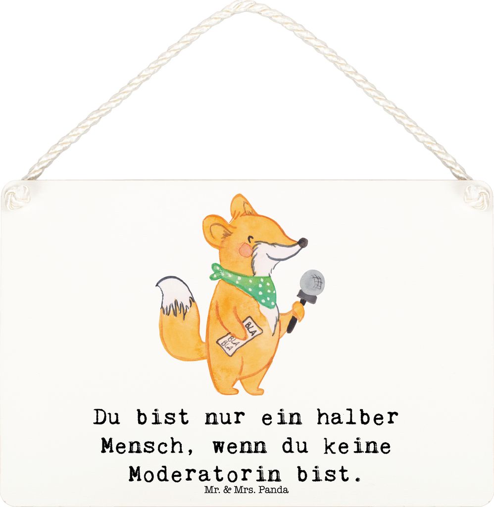 Mr. & Mrs. Panda Schild Moderatorin Herz DIN A6 - Weiß - Geschenk, holzbild, Wandbild Holz, kleine aufmerksamkeit, Holzschild, Dekobrett