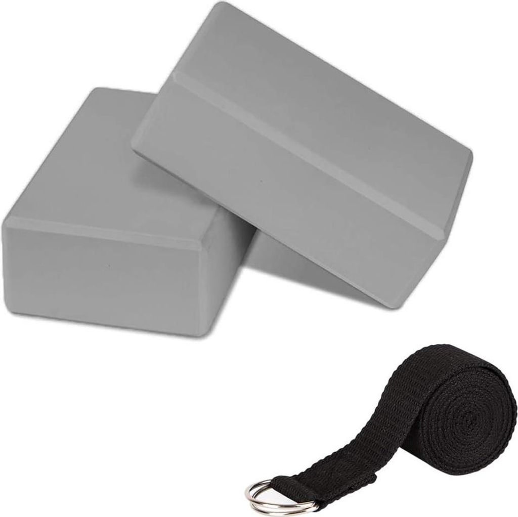 2PCS Hochdichte EVA-Schaum Yoga-Blöcke Antirutsch mit Yoga-Gurt Metall D-Ring (Grau)