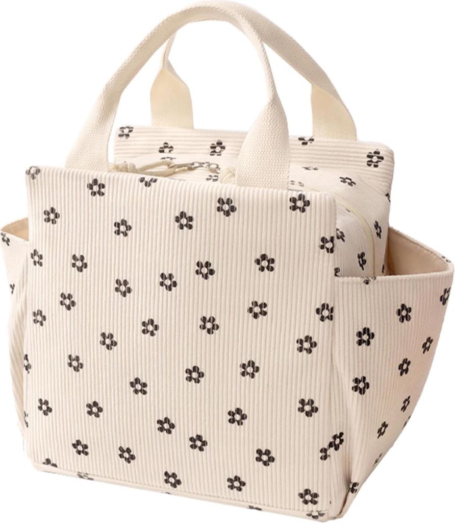 Lunchtasche aus Cord mit Griff, wasserdicht, großes Fassungsvermögen, wiederverwendbar, isoliert, Lunchbox, Wasserflaschenhalter mit Seitentaschen