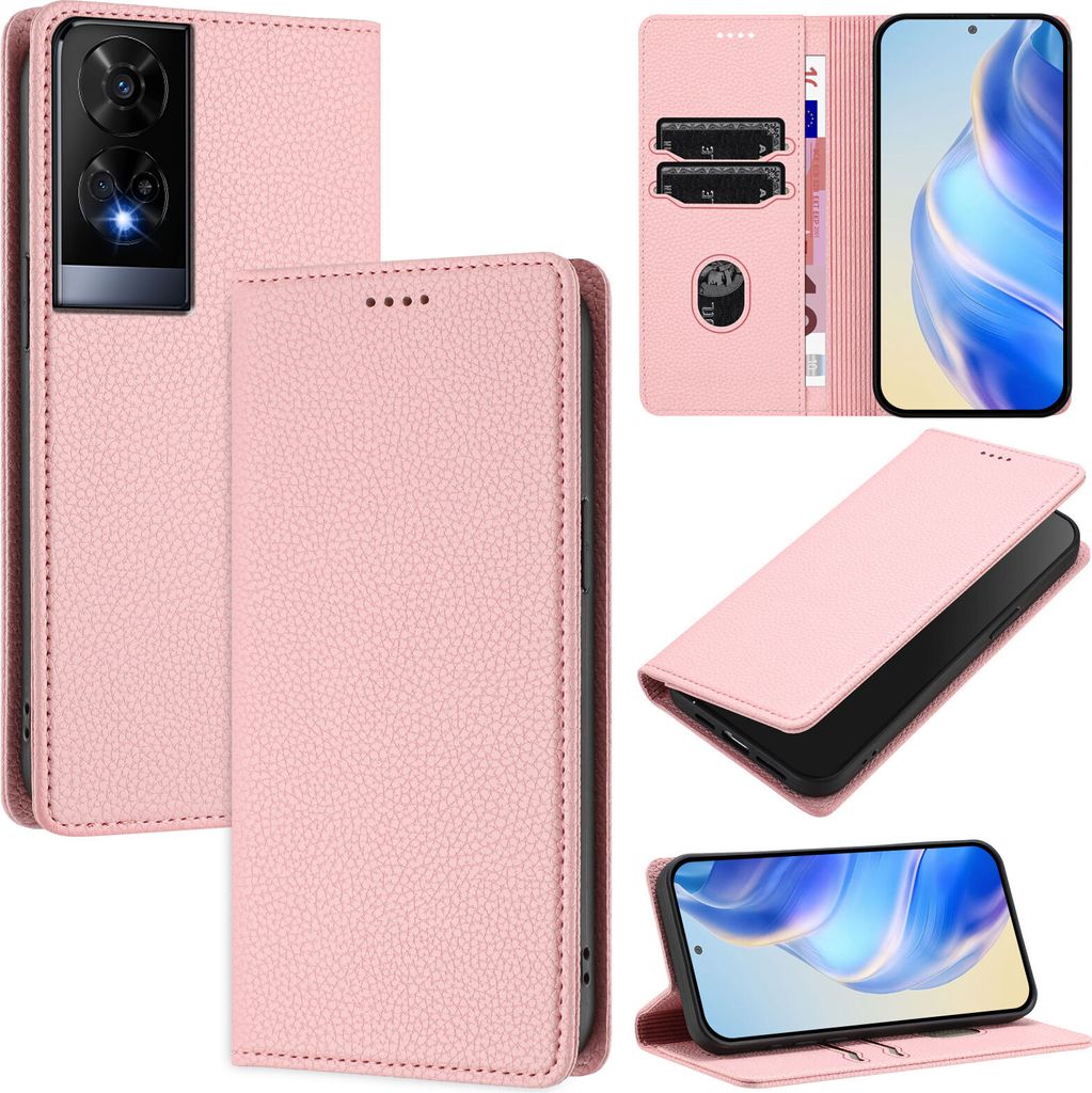 Litchi Leder Handyhülle für TCL 50 XE 5G Wallet Kartenfächer Standfunktion Hülle Pink