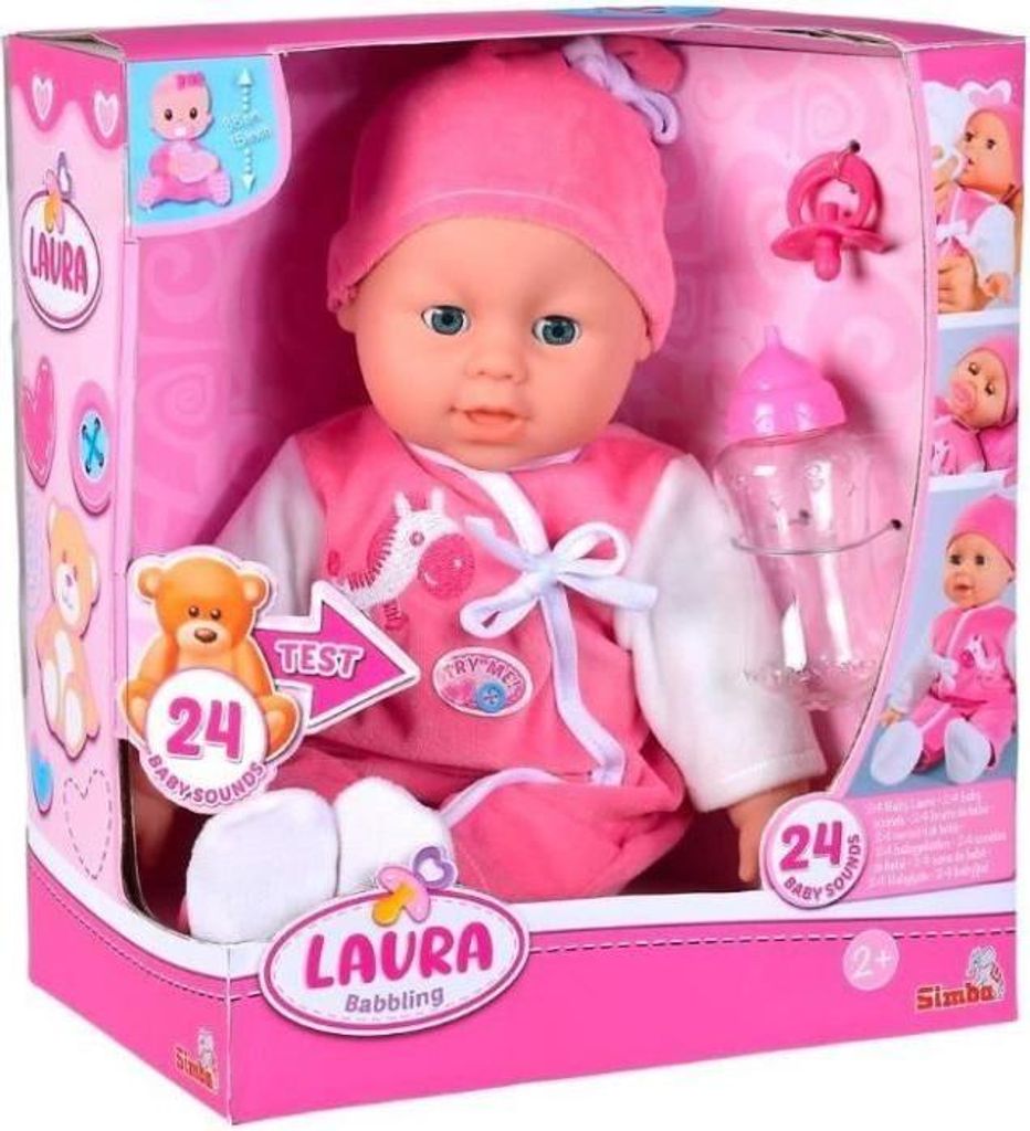 Laura Sprechende Puppe, 38cm Weichkörper, 24 Babylaute, Schlafaugen, Inklusive Batterien