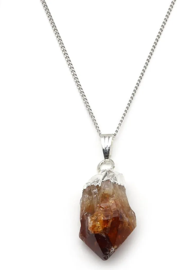 Pendentif citrine naturelle brute avec chaîne dorée style bohème