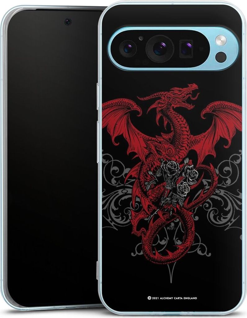 DeinDesign Handyhülle für Google Pixel 9 Pro XL Silikon Hülle Case Smartphone Schutzhülle Drache Gothic Rot