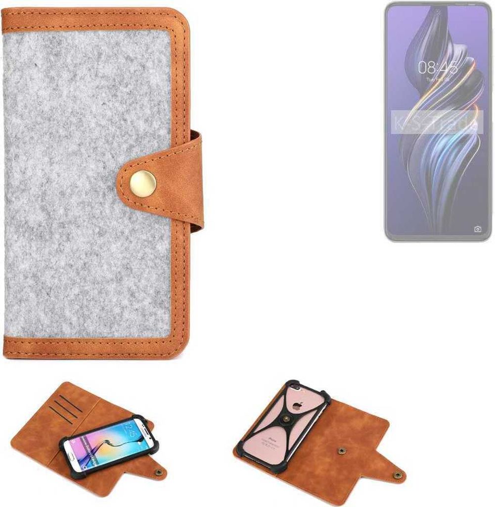 K-S-Trade Handyhülle kompatibel mit Tecno Pova 3 Schutzhülle Filz-Hülle Kunst-Leder hellgrau braun (1x)