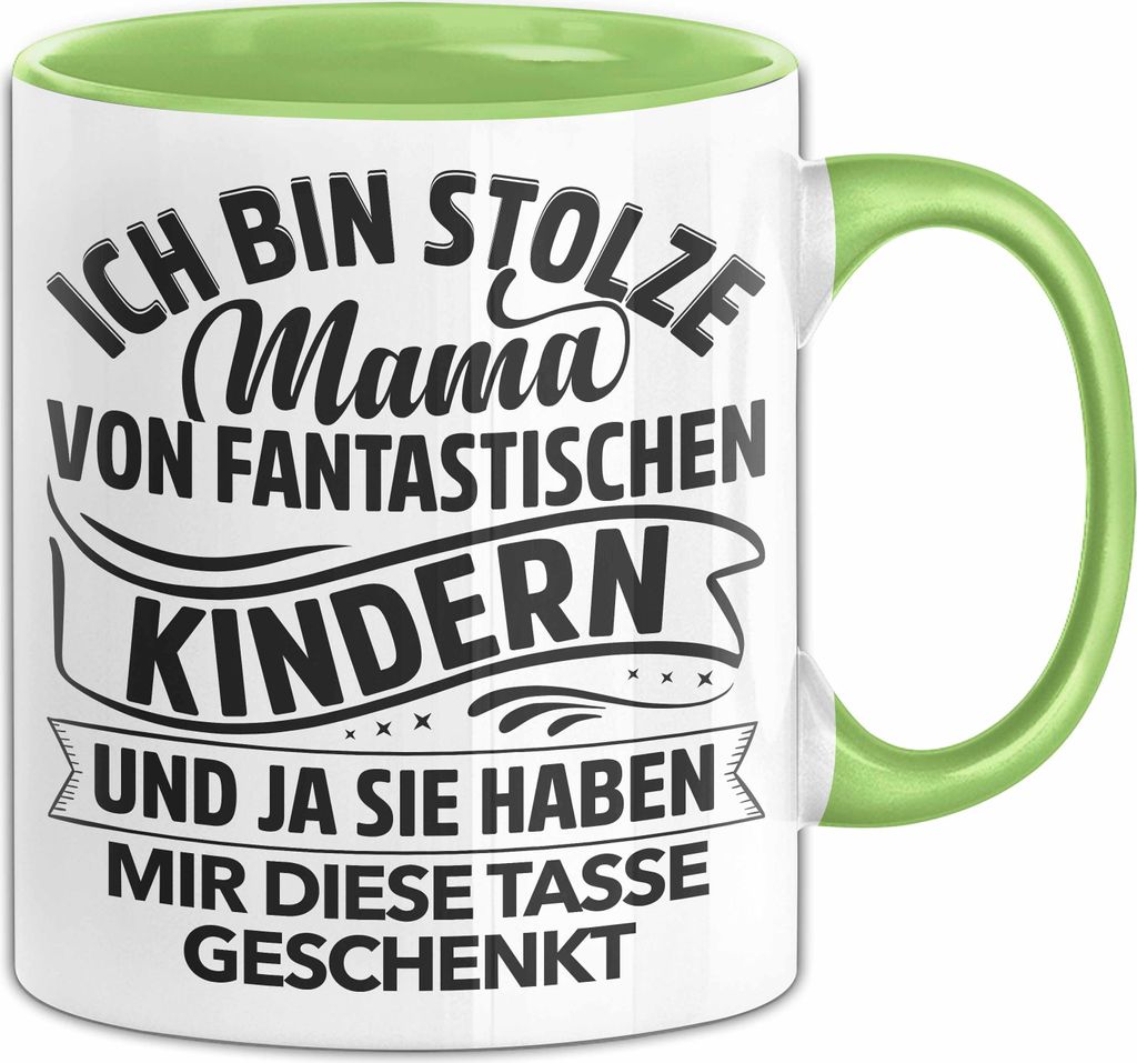 Mama Tasse Geschenk zum Muttertag Ich Bin Stolze Mama Von Fantastischen Kindern Geschenk von Kinder für Mama Kaffee-Becher (Grün)