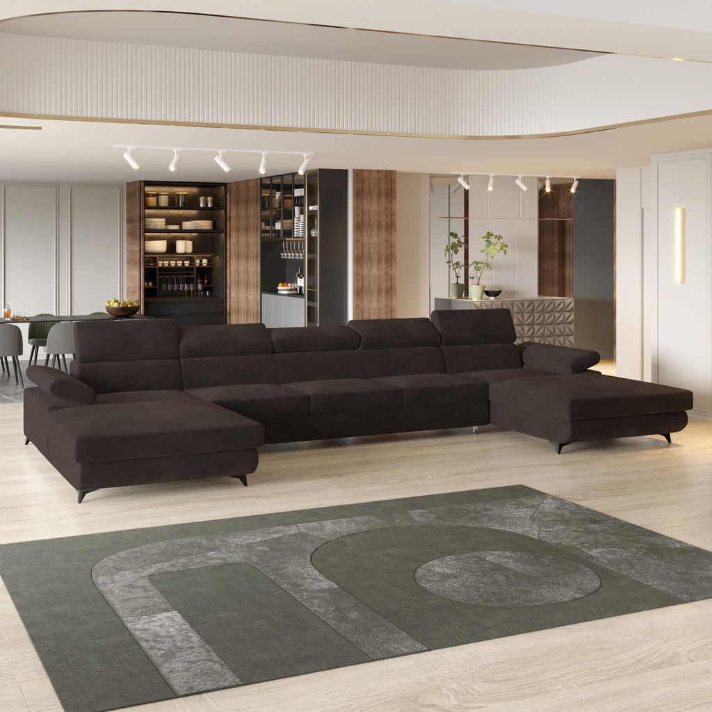 Masseno Ecksofa VIVENTE mit Schlaffunktion U-Form, Sofa mit Bettkasten, Wohnzimmersofa, Couch, Soffa, Bettsofa, Couchgarnitur- Braun, MONOLITH 29