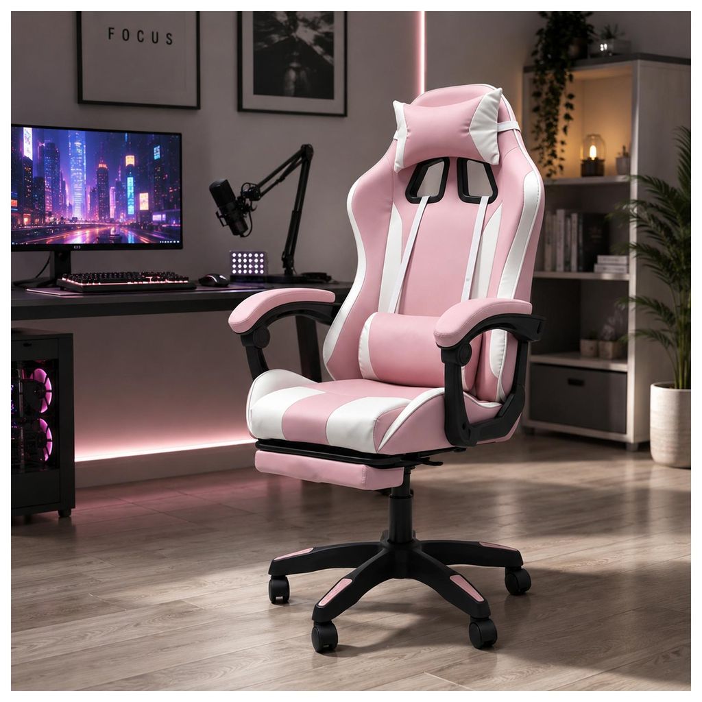 Ergonomischer Gaming Stuhl mit Fußstütze Racing-Design in Produktbild 