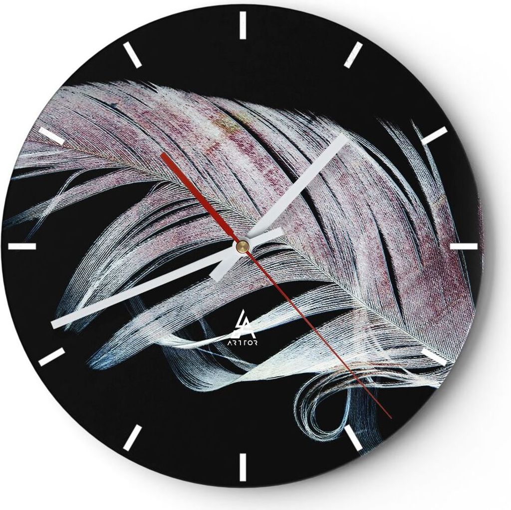 Wanduhr - Rund - Glasuhr - Feder die Farben Zartheit - 40x40cm - Schleichendes Uhrwerk - Lautlos - zum Aufhängen bereit - Dekoration Modern - Wand...