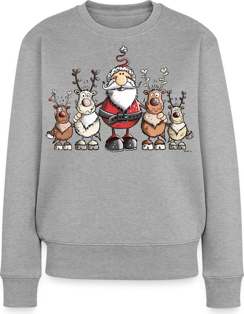 Spreadshirt Weihnachten Weihnachtsmann Mit Rentieren Damen Premium Pullover, XS, Grau meliert