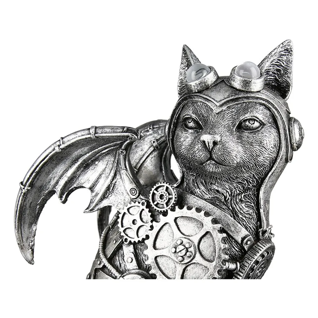 Figurine Chat Steampunk Argentée : Idée Déco Originale et Moderne - 5
