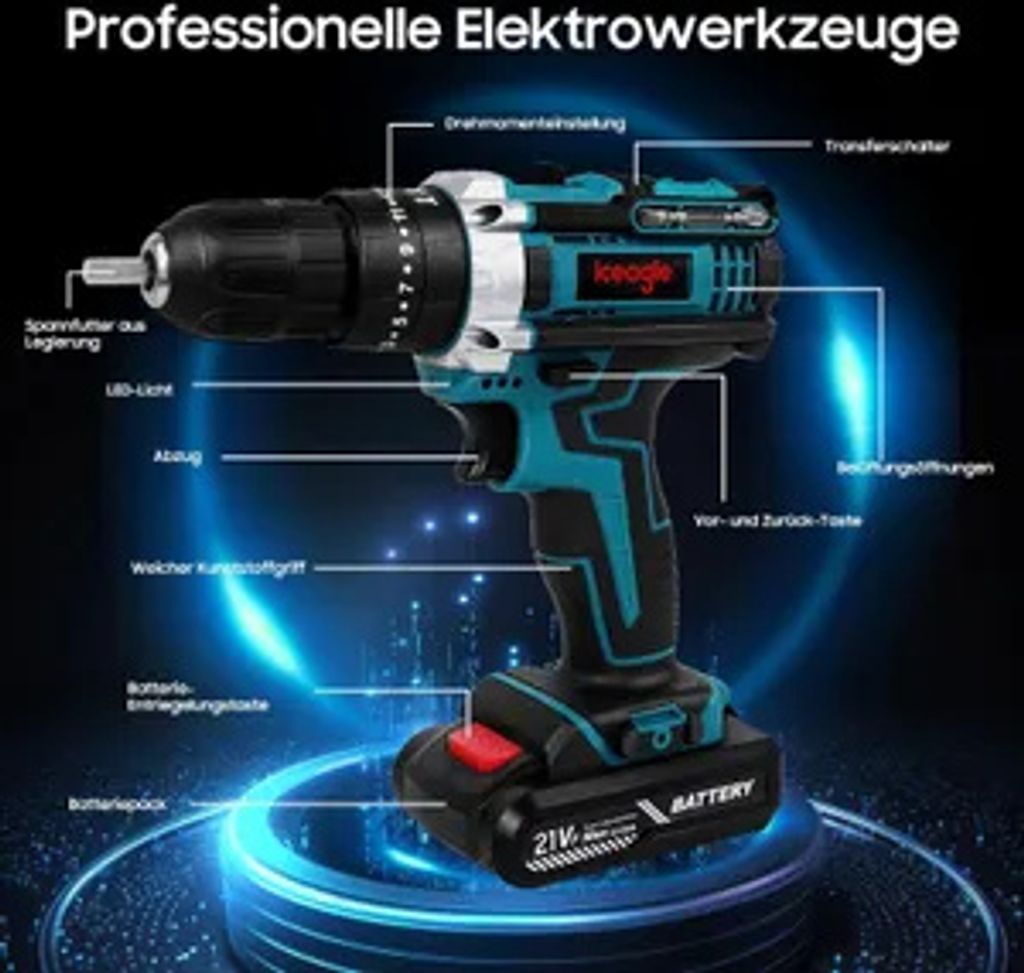 Akku-Schraubendreher Set, 21V Akku-Bohrschrauber mit 2 Obrázok produktu 2