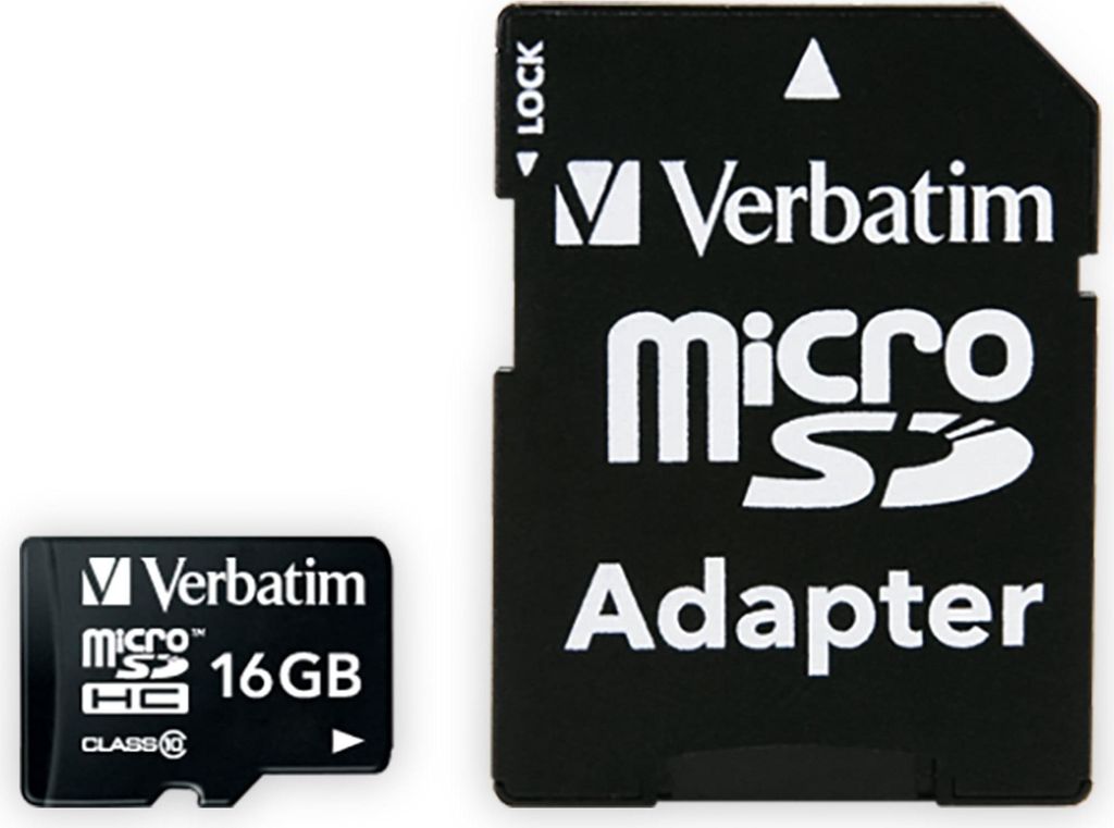 A microSD card and its adapter are shown on a white background.