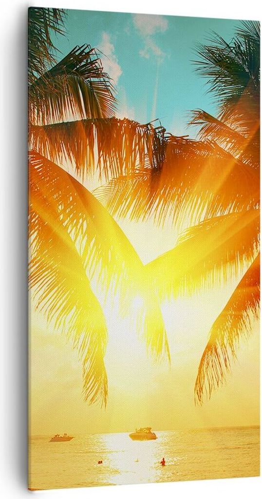 Bild auf Leinwand - Leinwandbild - Meer Palme Wasser - 65x120cm - Wand Bild - Wanddeko - Wandbilder - Leinwanddruck - Bilder - Kunstdruck - Wanddek...