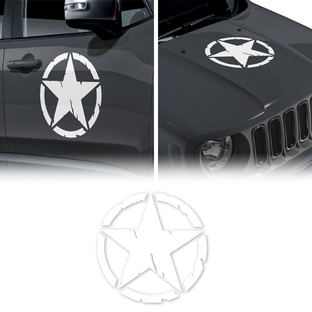 Aufkleber Stern Army Militare für Jeep Renegade, Diam 33 cm, Weiß, 2 Stück