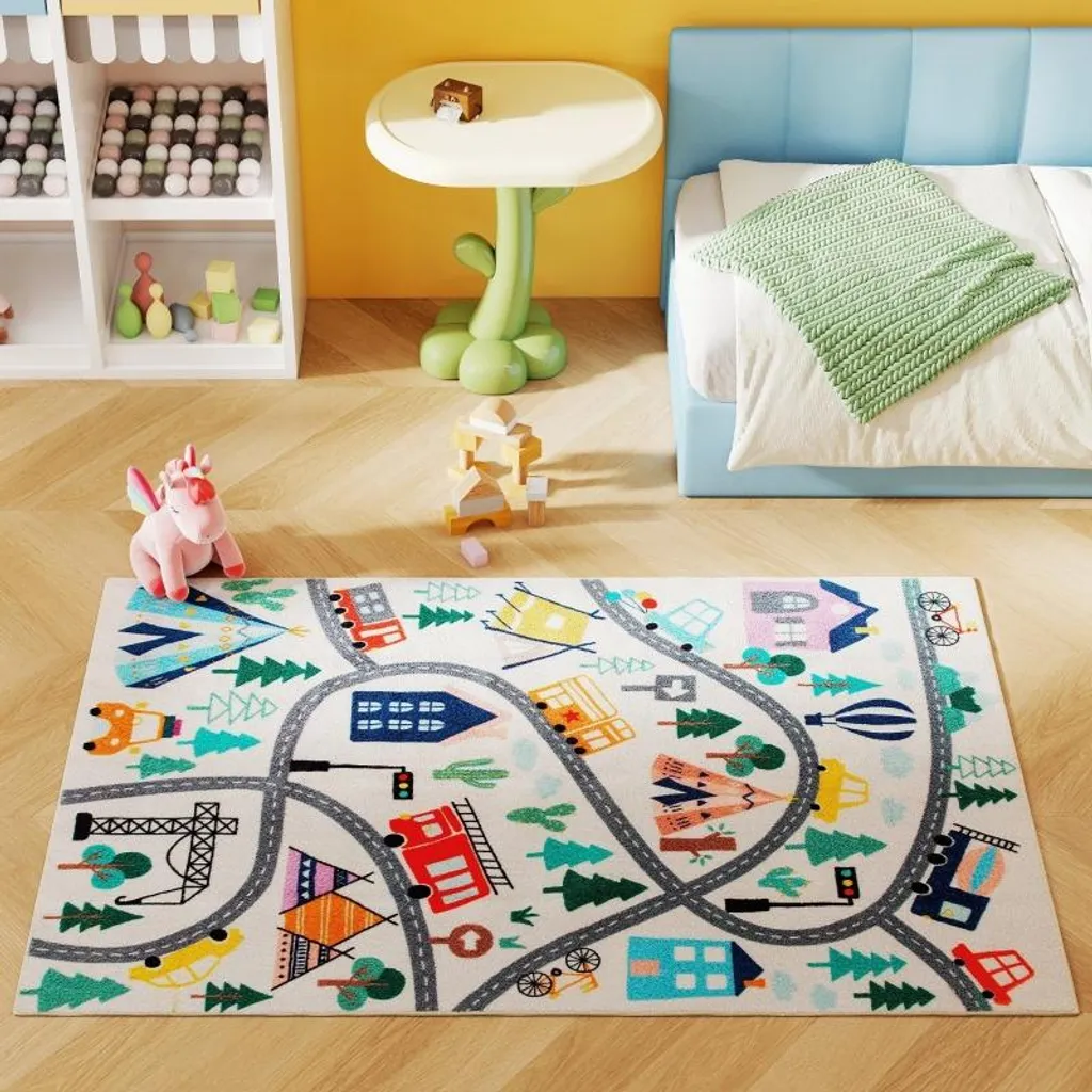 Tapis enfant anti-poussière motif autoroute polaire douce et robuste