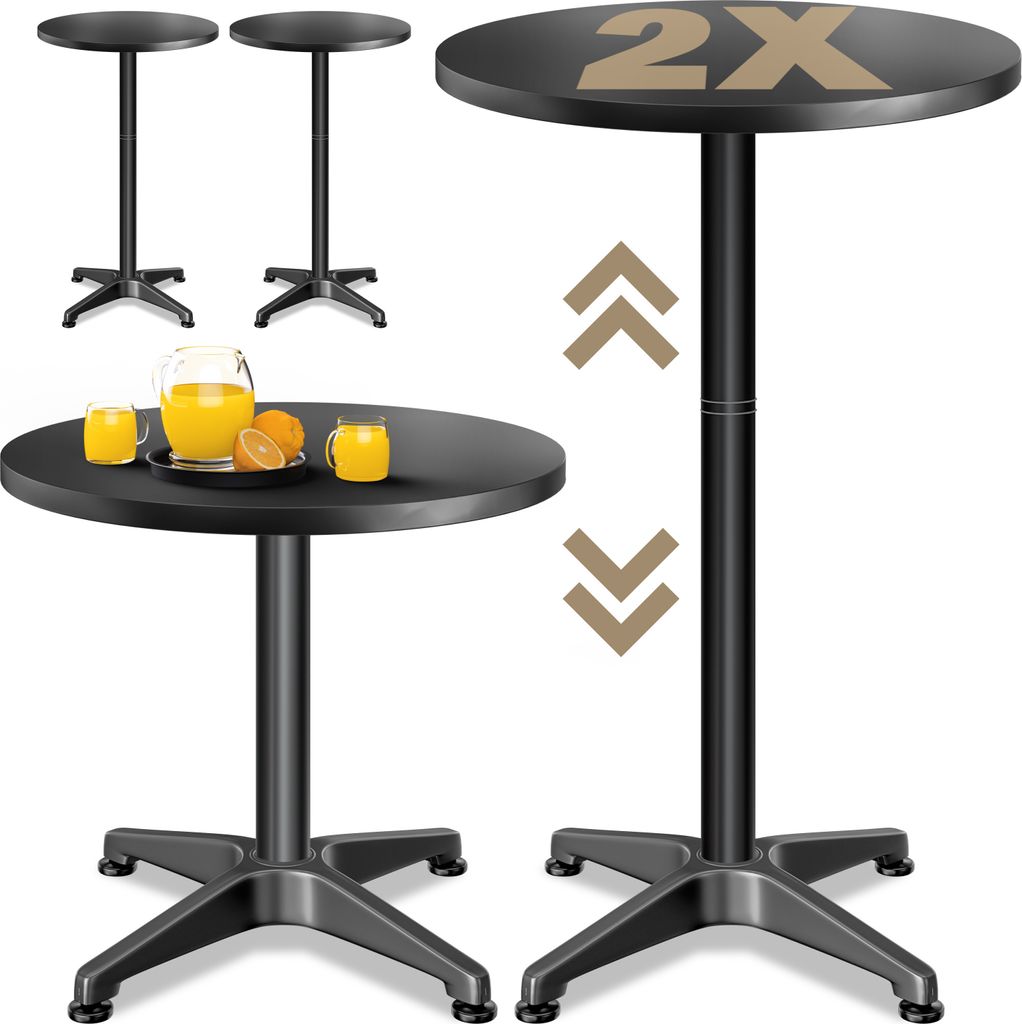CASARIA 2in1 Stehtisch höhenverstellbar 70-115cm Aluminium Edelstahl rund wetterfest Outdoor Indoor Camping Bistrotisch Balkonmöbel schwarz, Fa...