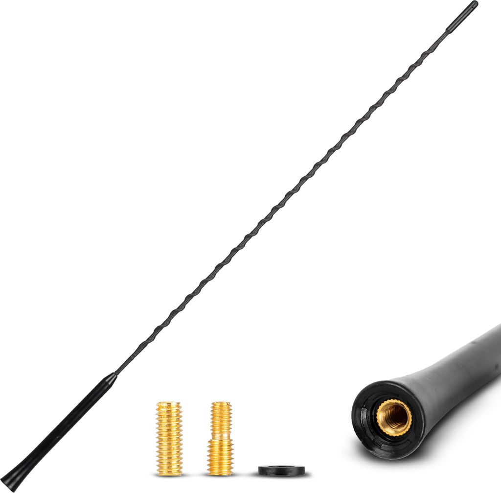 alca Spiral Dachantenne extra lang 55 cm Universal Radio AM FM DAB+ schwarz aus Fiberglas + M5 M6 Adapter-Set Autoantenne Stabantenne Antenne