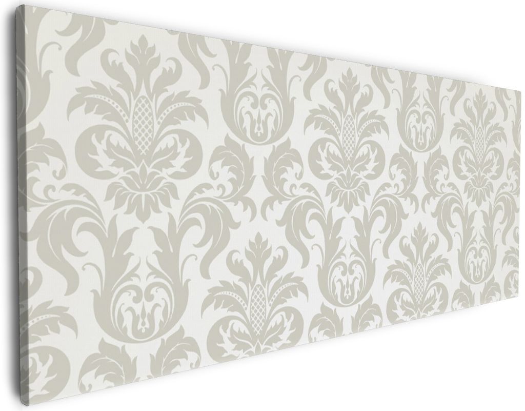 Wallario Premium Leinwandbild Königliche Schnörkelei in weiß und beige in Größe 50 x 125 cm