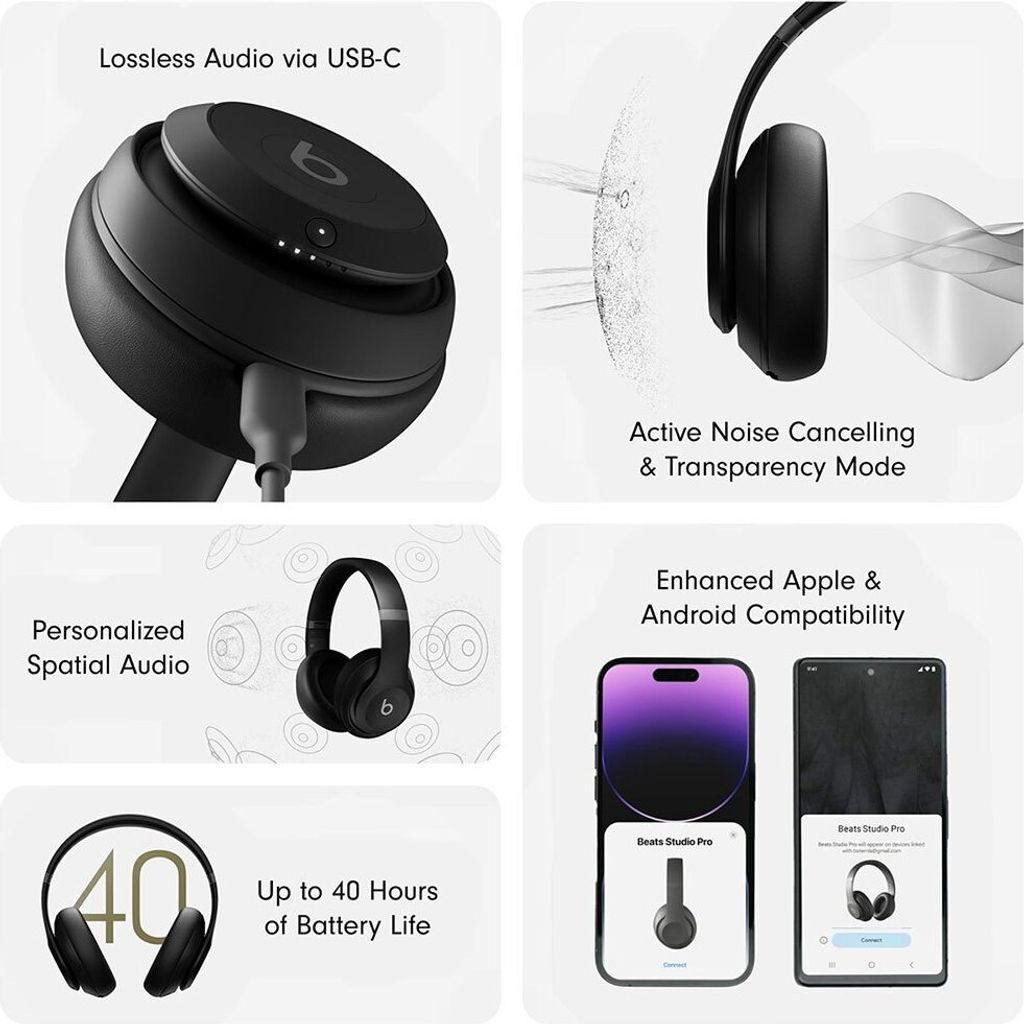 Beats Studio Pro Kabellose Kopfhörer Schwarz  Schwarz One Produktbild 3