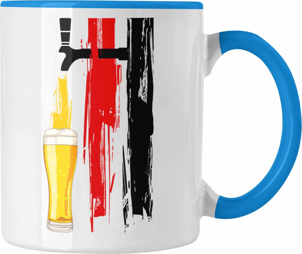 Trendation - Bier Geschenke für Männer Tasse mit Deutschlandflagge und Bier Grafik (Blau)