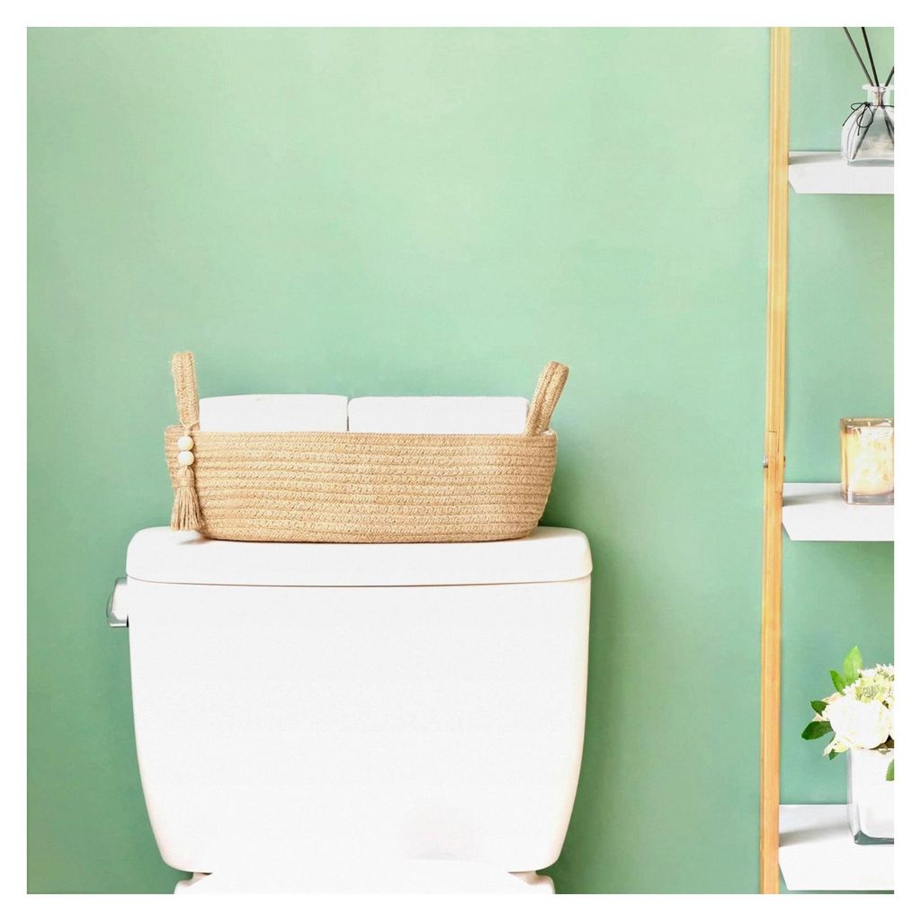 Kleiner Aufbewahrungskorb für Toilettenartikel und Badezimmerdekoration, gewebtes Seil Toilettenpapiertablett, 33 x 15,2 cm, Jute, 1 Stück