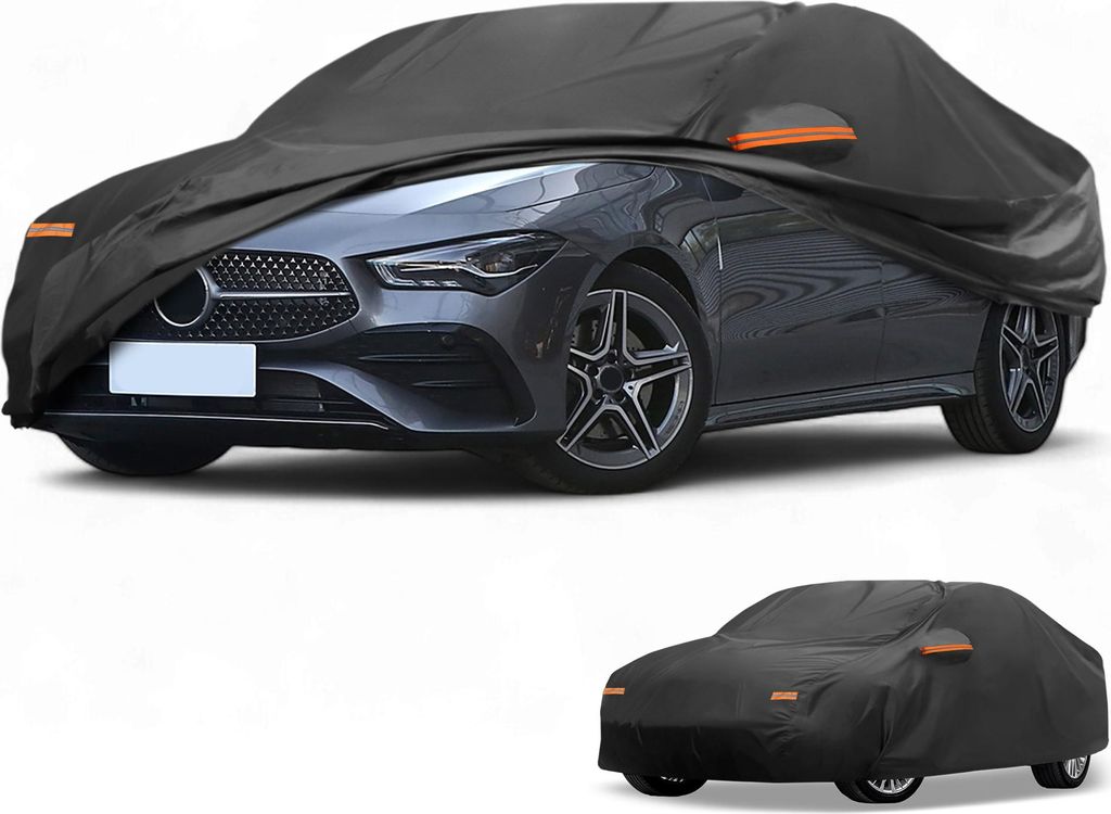Autoabdeckung Wasserdicht Alle Wetter Sonnenregen Schutz Vollabdeckung fš¹r Mercedes Benz CLA 2013-2024 Aluminiumfolie Schwarz mit Reflektierende...