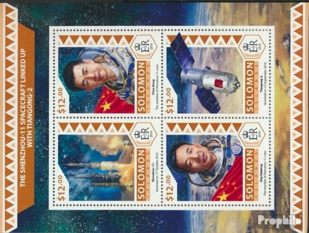 Briefmarken Salomoninseln 2016 Mi 4230-4233 Kleinbogen (kompl. Ausg.) postfrisch Shenzhou-11