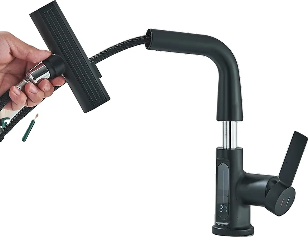 Rubinetto Intelligente Ottone Nero per Lavabo | Display Idroelettrico