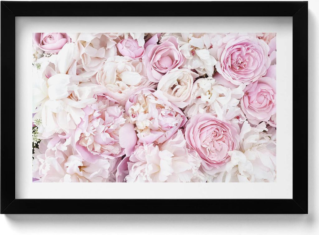Blumenstrauß aus Pfingstrosen– Wandbild mit Rahmen – Gerahmtes Bild – Wanddekoration – 30x20 cm – Schwarz Rahmen
