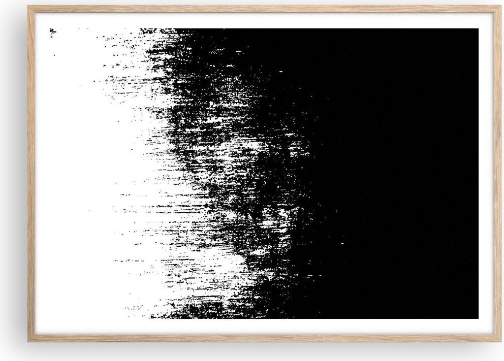 Gerahmtes Poster - Rahmen in heller Eiche - Abstraktion dunkel schwarz und weiß - 100x70 cm - Wand Bild - Wanddeko - Wandbilder - Kunstposter - Wa...