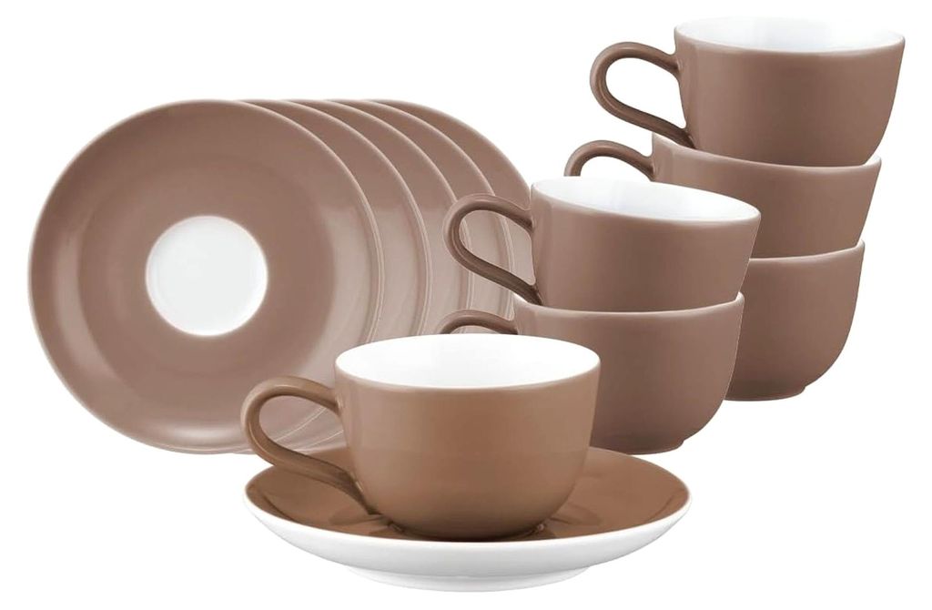 Espressotassen mit Untertassen 6er Set, 90 ml, Porzellan, Spülmaschinen- & Mikrowellenfest, Modernes Frühlingsdesign in kräftigen Farben – Coc...