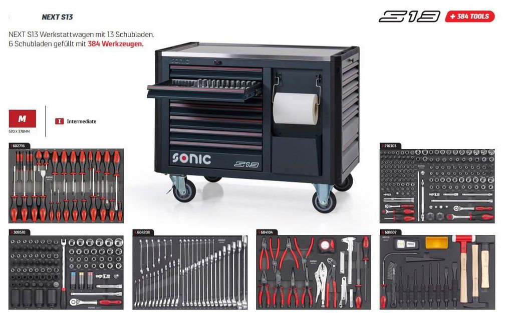 SONIC NEXT S13 Werkstattwagen 384-tlg Werkzeuge Werkzeugwagen Werkstatt