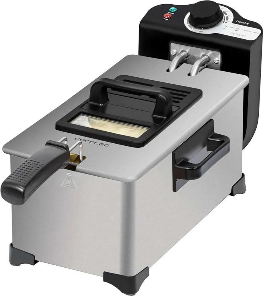 Cecotec Elektrische Fritteuse de 3L Cleanfry 3 L Full Inox. 2000W, Edelstahl, Ölreinigungsfilter, Gehäuse, Schüssel, Deckel und Pfanne de Edelst...